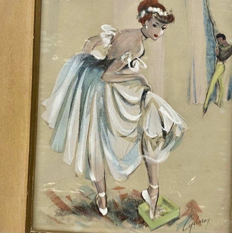 CYDNEY GROSSMAN ORIGINAL * BALLET DANCER* MID-CENTURY PASTEL IN DISTRESSED FRAME gallery