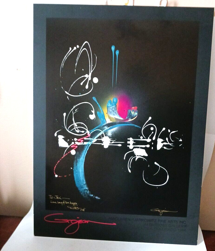 Original David Grojean Signed Gallery Abstract Art Painted Poster Embellished