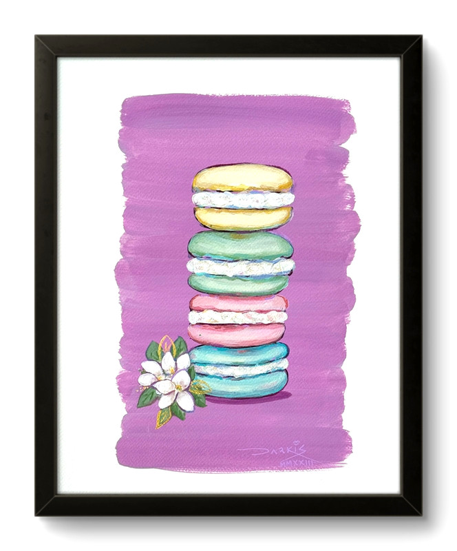 Macaron Stack Painting Original Dessert Wall Art Pinky Purple Food Art 11×14 WP