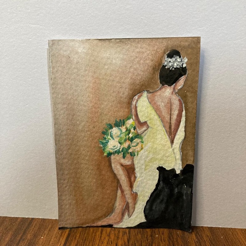 ACEO Sexy Lonely Bride with Flowers Women Watercolor Painting Art Unframe NEW