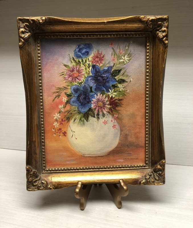 VTG Floral Oil Painting On Canvas Signed Louise Schmidt Gold Baroque Frame 10×12