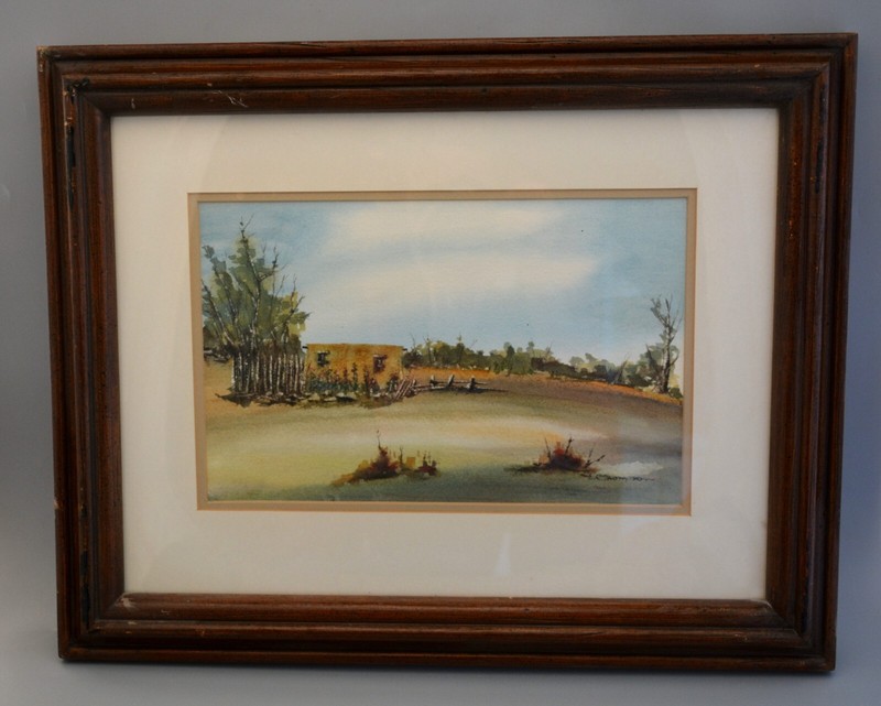 E.R.THOMPSON – ORIGINAL WATERCOLOR PAINTING – ADOBE CASITA – NEW MEXICO DESERT