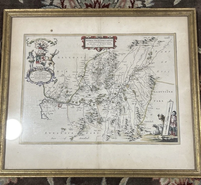 NITHIA VICECOMITATUS SCOTLAND 1660’S LG. ORIGINAL HAND COLORED MAP W. BLAEU FRM