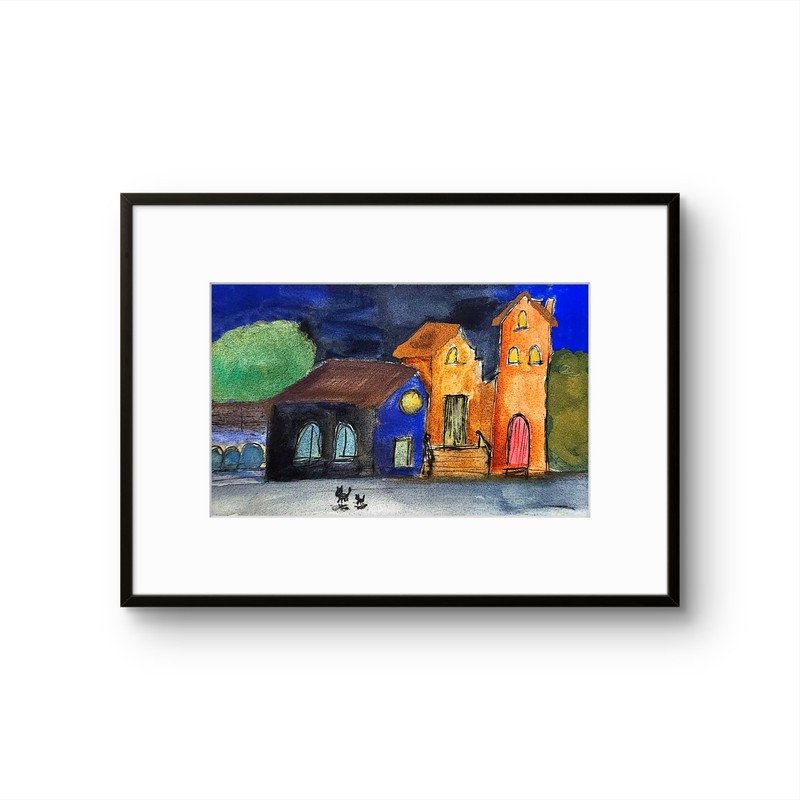 Taking The Quiet Road Home Impressionist Whimsical Original Watercolor5x7 Signed gallery