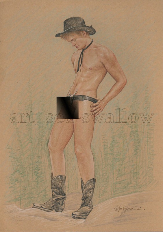 Original drawing A4 Art Colored Pencil painting male model on kraft paper 073 gallery