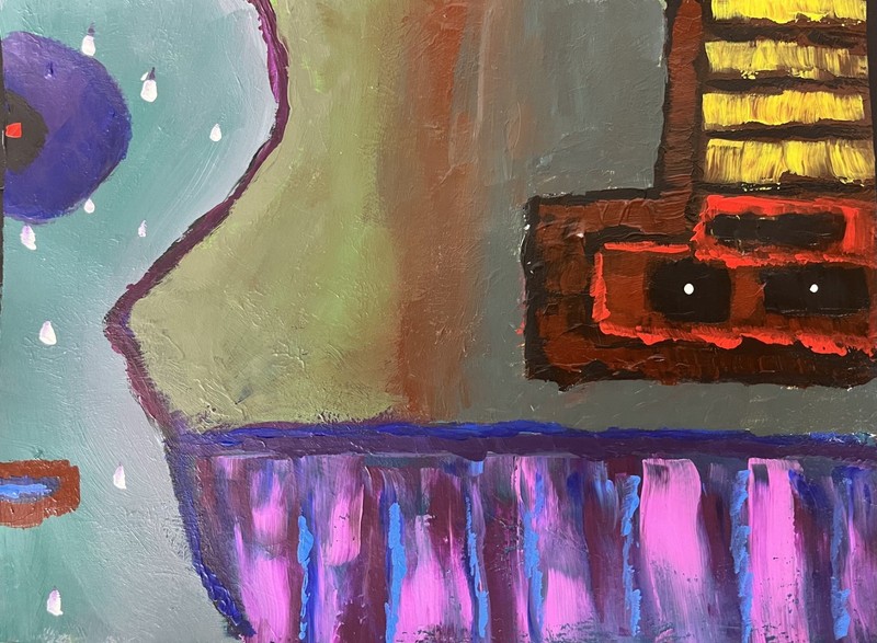 Original Abstract Guitar Acrylic Painting 9″ x 12″ Contemporary Music-Inspired