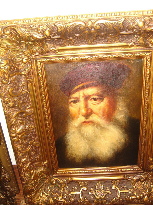 Antique oil painting, { Johannes Theuns, 1877- 1961, The Merchant - Rembrandt }. gallery