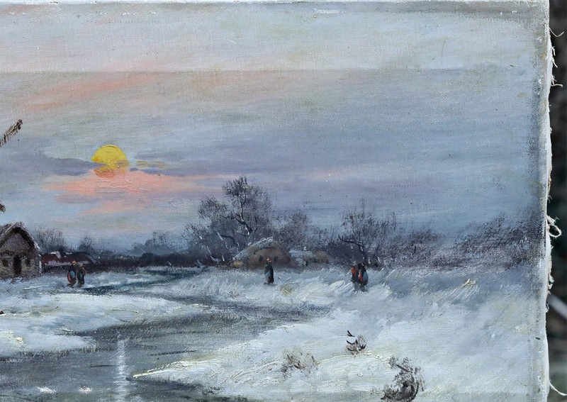 H. Reiter – Winter Landscape With Mill – Oil On Canvas – Signed, Restored. gallery