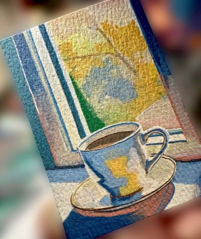 ACEO Original painting - Morning Coffee - Mixed Media, Art, Collectable, Coffee gallery