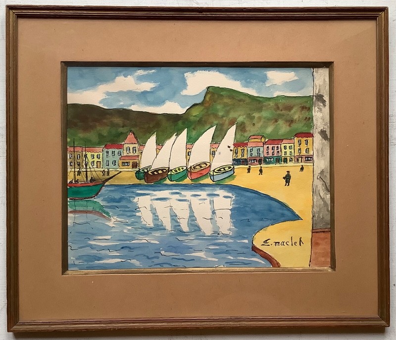 Elisee MACLET (1881-1962) Watercolor Ink Impressionism painting Boat Seascape