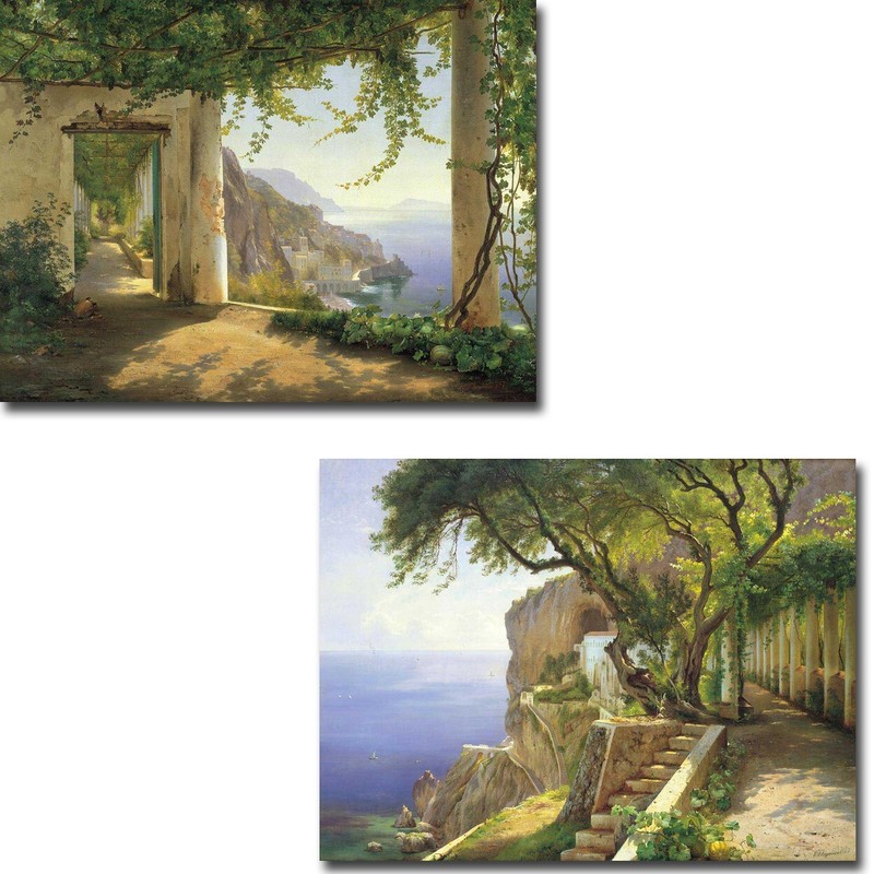 View to Amalfi Coast & Pergola in Amalfi 2-pc Canvas Art Set (12 x 16 in each)