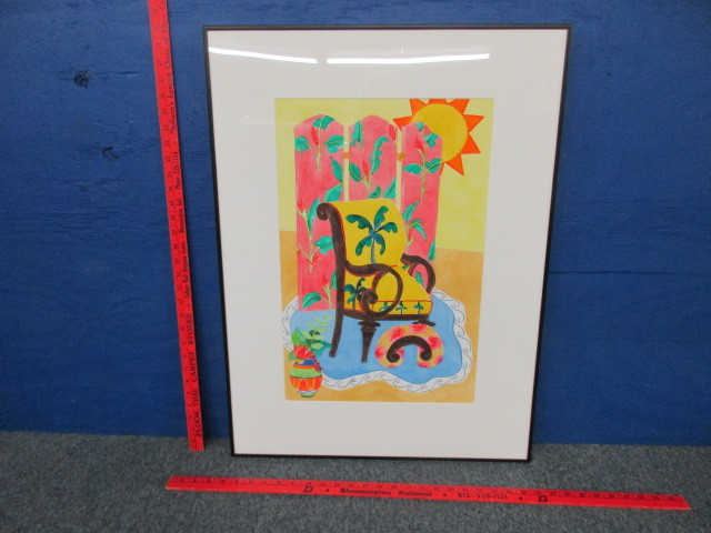 Connie Brorson Signed Watercolor Painting Chair & Sun 30 1/4″ x 22 3/8″