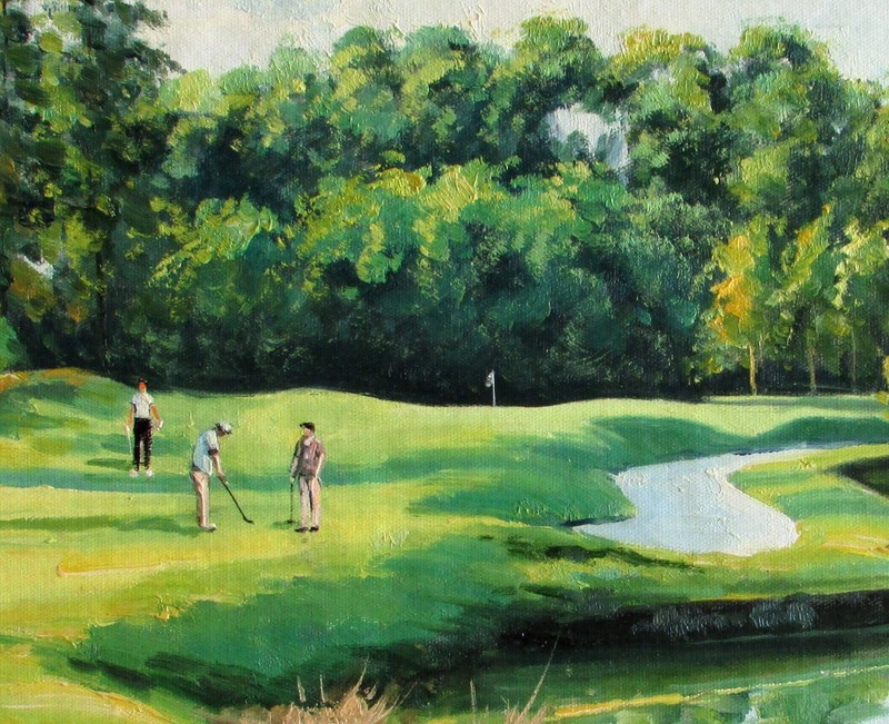 Forest Preserve Golf Course, Quality Hand Painted Oil Painting, 16x20in gallery