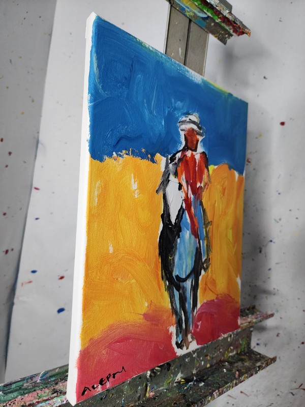 Aleph Original Art Cowboy 14x11 Abstract Expressionist Decor Painting Canvas gallery