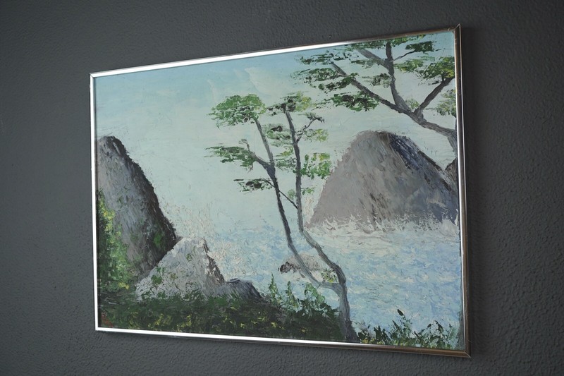 Mid Century Modern Signed Impasto Impressionist Shore Side Painting – 24×17