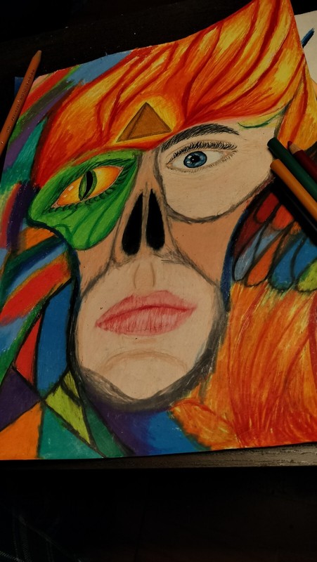 Abstract face color pencil. 10in/12.5in)