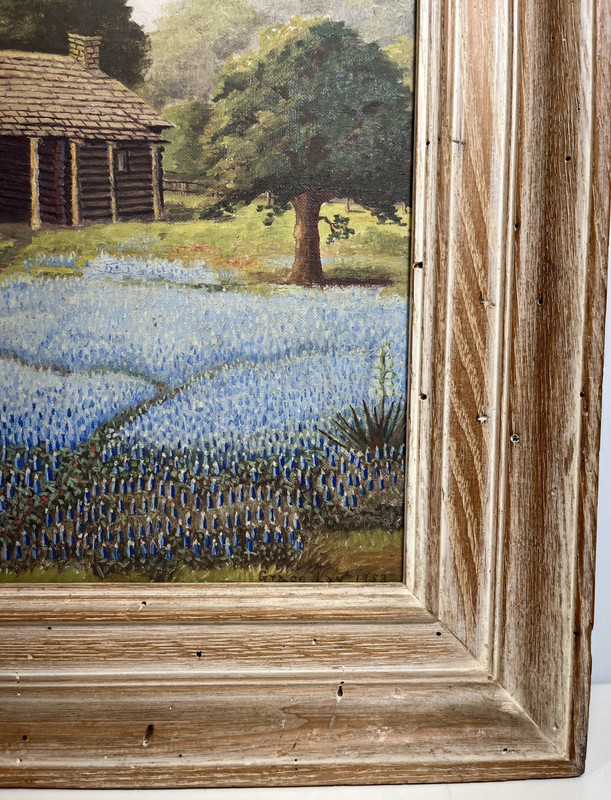 GRACE LAY BLUEBONNETS TEXAS LANDSCAPE LOG CABIN VINTAGE ORIGINAL OIL PAINTING gallery