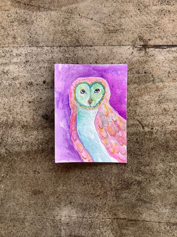 Aceo By Kenna Painting Barn owl 2.5” X 3.5” Signed Original gallery
