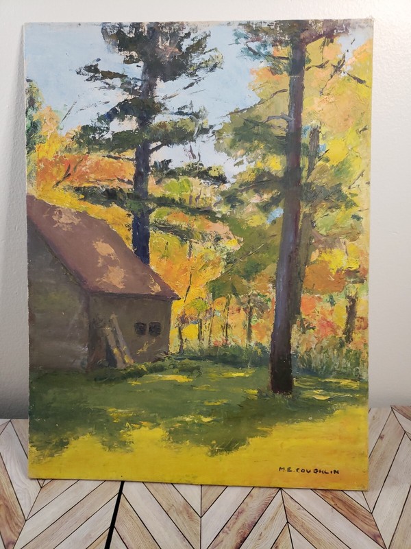 «Fall Cabin» Original Landscape Impasto by Marion E Coughlin Signed