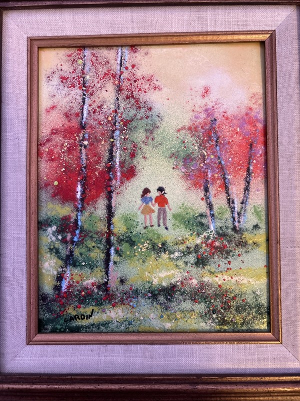Louis Cardin Enamel on Copper Signed “Young Love” Early 1970s Original Fine Art gallery