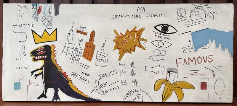 Jean-Michel Basquiat (Handmade) Oil On Canvas Signed & Stamped Painting,Vtg Art