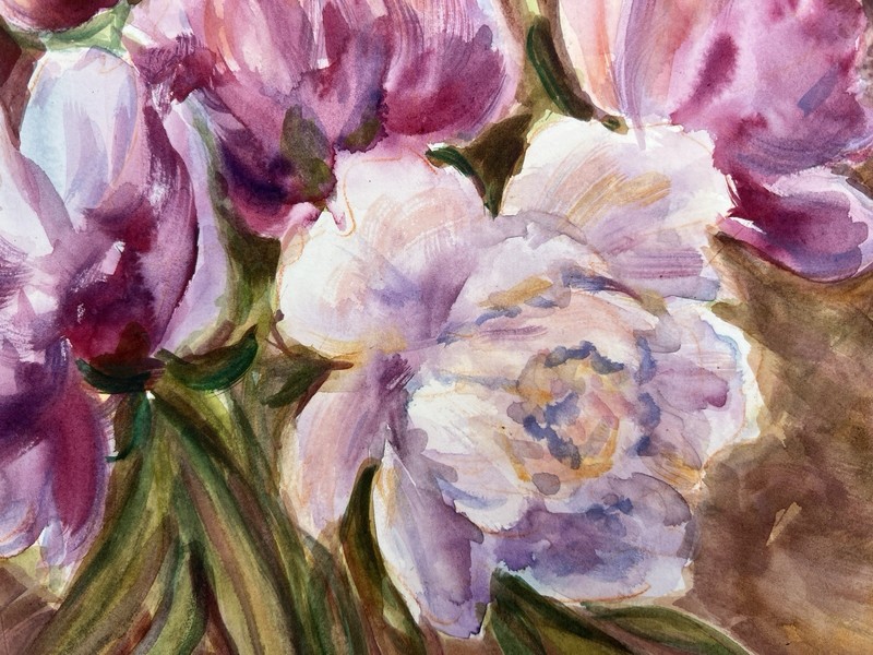 Watercolor Painting Original Peony Flower Wall Art 9x12 Floral Wall Decor gallery