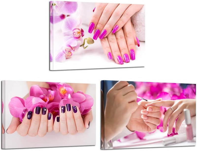 Purple Orchid Nail Art Canvas Prints – 3 Piece Spa Wall Decor Set