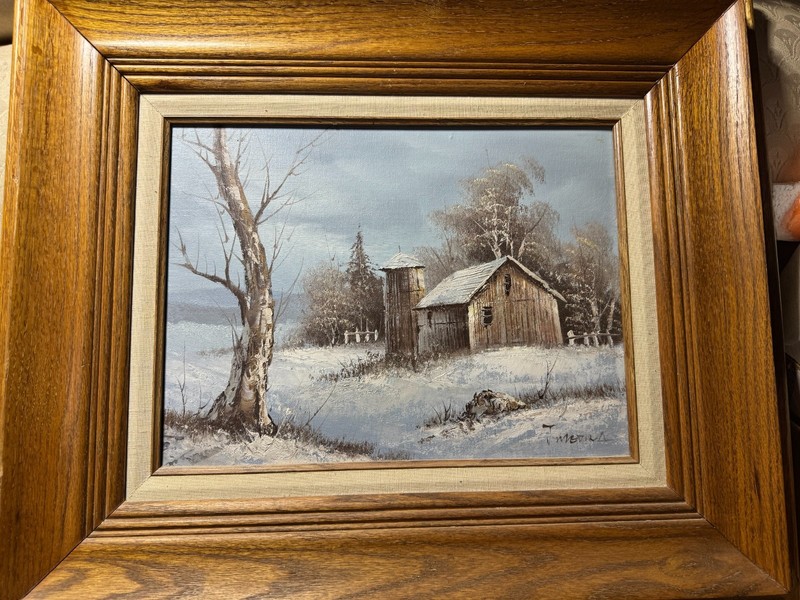 J Medina «Barn In Winter Landscape Scene» Oil Painting – Signed And Framed