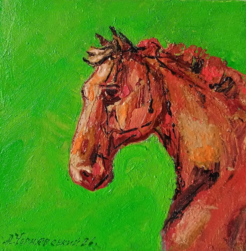Horse Impasto Painting Original Art Impression Oil Painting 6 x 6 in