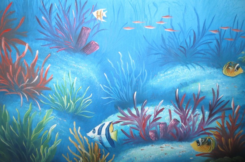 LOW PRICE 24"X20 SIGNED, LOIS T "DOLPHIN SEA LANDSCAPE” ORIG OIL PAINTING CANVAS gallery