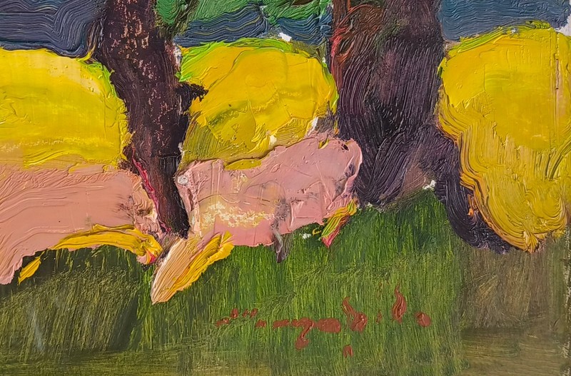 Under the Trees, 23x37 cm, Cardboard, Painting by Shandor Alexander gallery