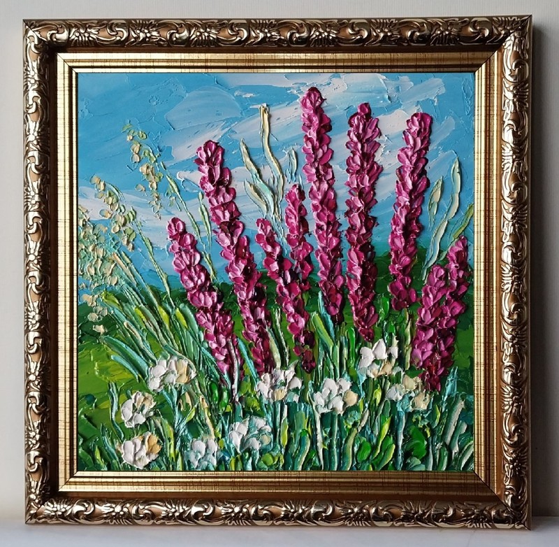 Framed Midwest Blazing Star Flowers Tallgrass Prairie 6×6″ Oil Painting Original