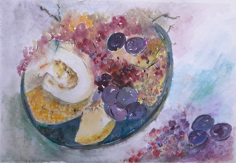 Arisa Strazds – «Good Vibe» – Fruit Watercolor/Paper Painting, 29x42cm