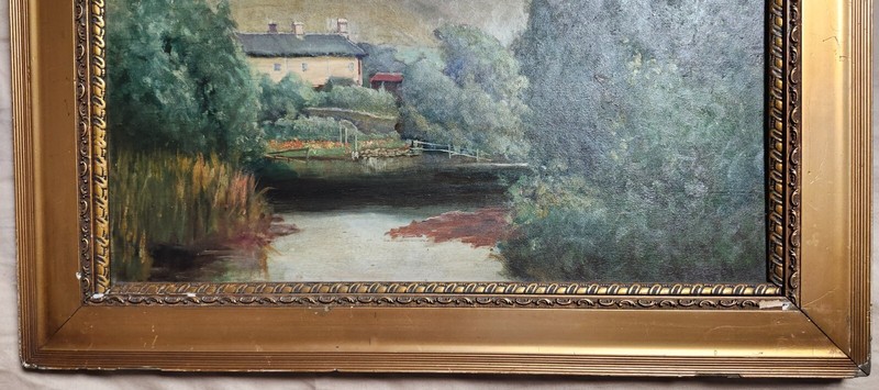 Vintage Signed Landscape Painting by Ruscott Circa 1930-1950 Oil on board gallery