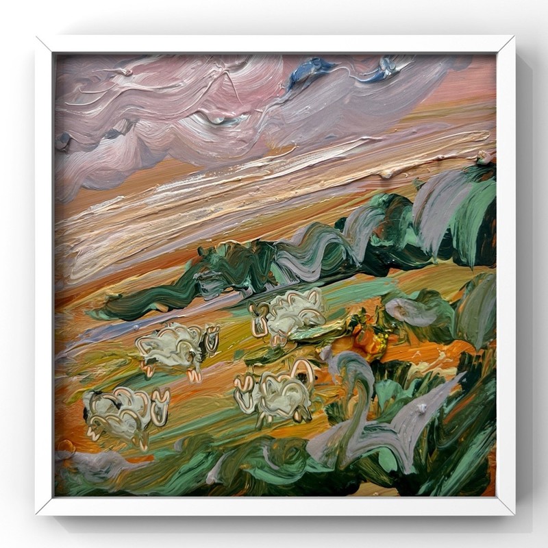 Tuscany Sunset Abstract Art Italian Countryside Landscape Oil Painting Sheep Art