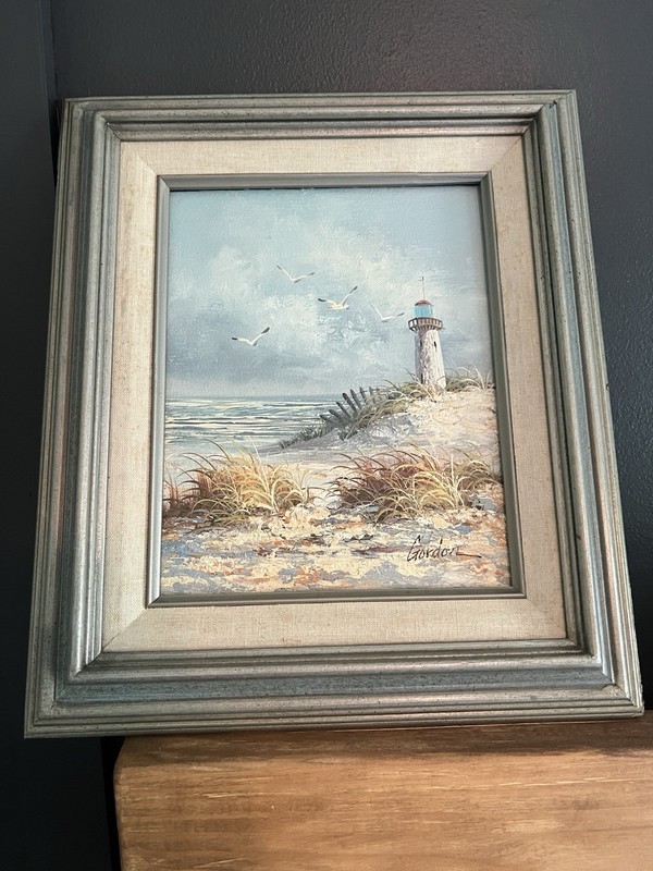 Signed Gordon Lighthouse Oil Painting Framed 13×15 Coastal Seascape Mexico Art
