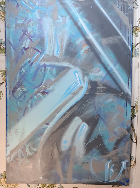 NIMBUS Original Painting "LOW CLASS BLUE" Abstract on Large Canvas 32x21" OOAK gallery