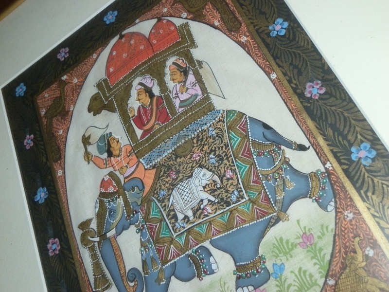 Rajasthani Hand Painted on Silk – Royal Elephant Procession – 18×14" Framed gallery