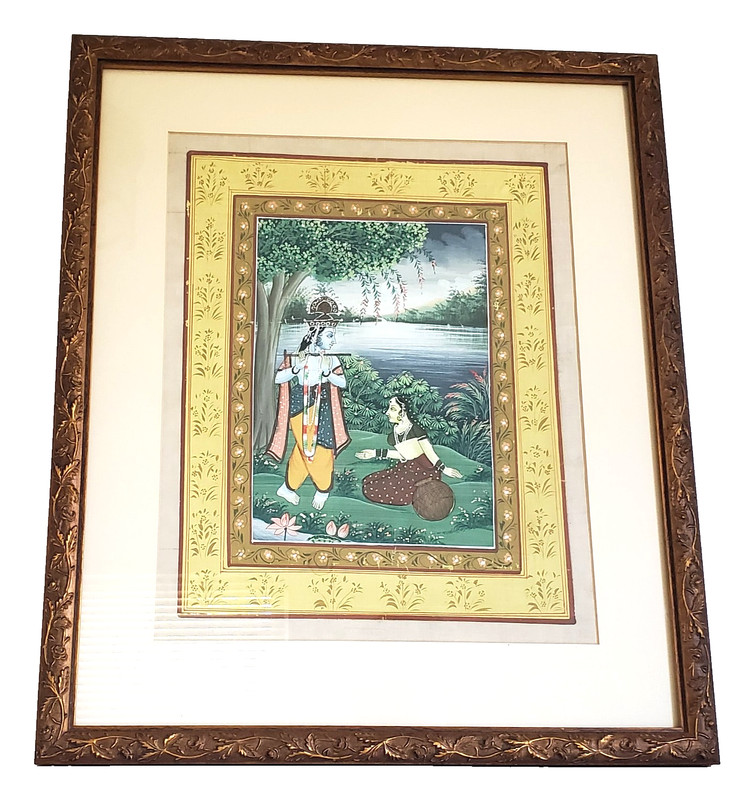 VINTAGE ROMANTIC INDIAN TRADITIONAL OIL PAINTING RAJASTHANI STYLE FRAMED