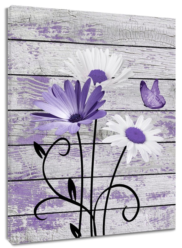 Rustic Retro Purple Daisy Abstract Wall Art for Bathroom Living Room Bedroom
