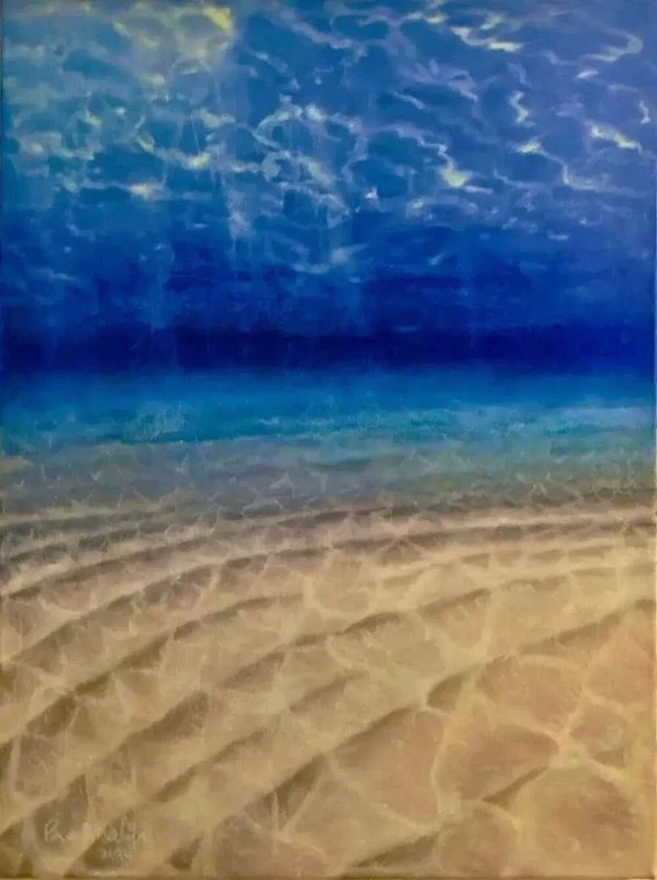 Hypnosis – Framed Original Painting, Underwater Seacape with Sunlight on Rippled