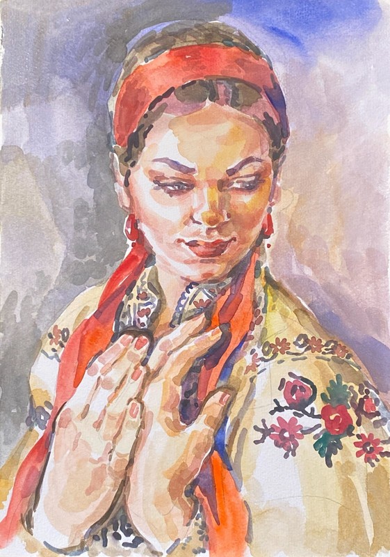 Ukrainian Folk Watercolor A4 – Traditional National Art – 11 2/3 x 8 inches