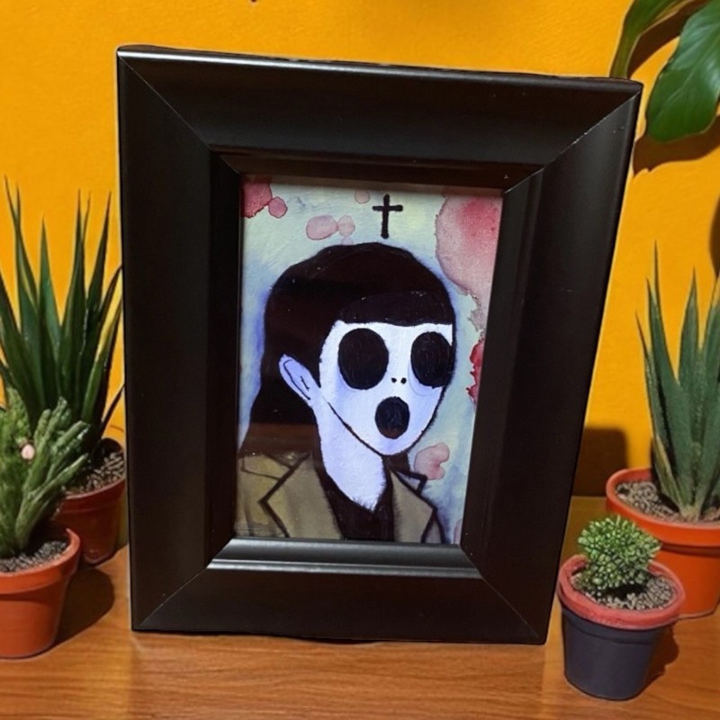 Original Painting Ghost Girl Small Creepy framed Art Altered Old Photo Ooak