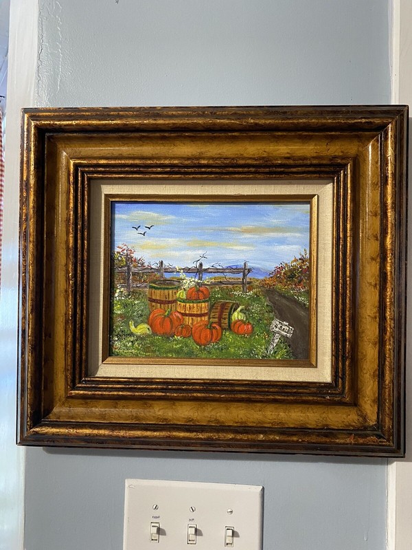 ART BY M RUSSELL PAINTING ACRYLIC ON CANVAS Fall Pumpkins Thanksgiving Decor