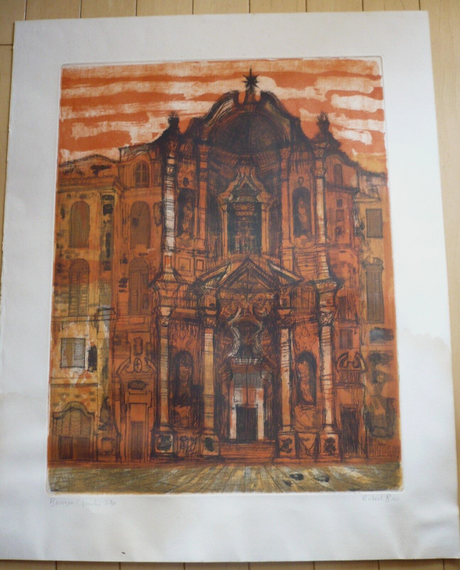 RICHARD BEER, ETCHING IN COLORS SIGNED MODERNISM, MODERN VINTAGE & LISTED ART