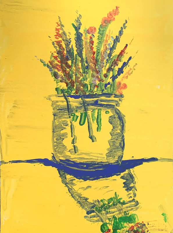Original Artwork Painting Yellow Flowers Vase Rose ACEO Handmade Signed Artist