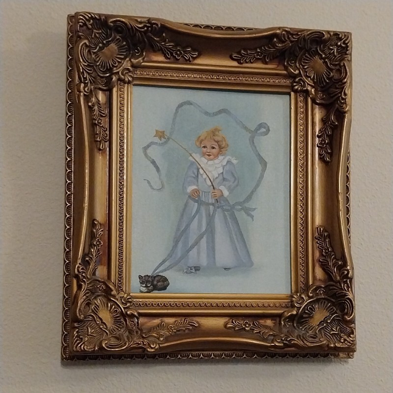 Gold Frame Oil On Canvas «Magic Kitten» Victorian Girl Cat Maud Humphrey Bogart 
