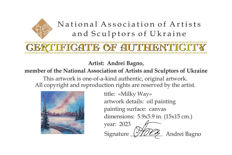Ukrainian Artist Milky Way Stars Signed Winter Landscape Gift Original Painting gallery