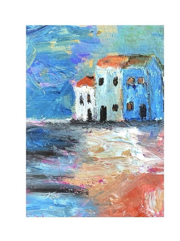 Aceo By Kenna Pallet Knife Collector Original Houses Painting 2.5” X 3.5” Signed