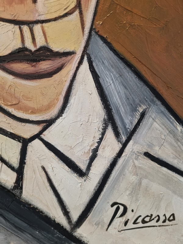 Pablo Picasso. Handmade oil painting on canvas, 70cm x 50cm. Signed. Stamped gallery